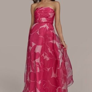Donna Karan Strapless Fuchsia Floral Gown